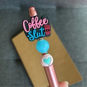 Handcrafted Coffee Theme Pen + Kraft Journal Notebook (COFFEE S*** - PINK)